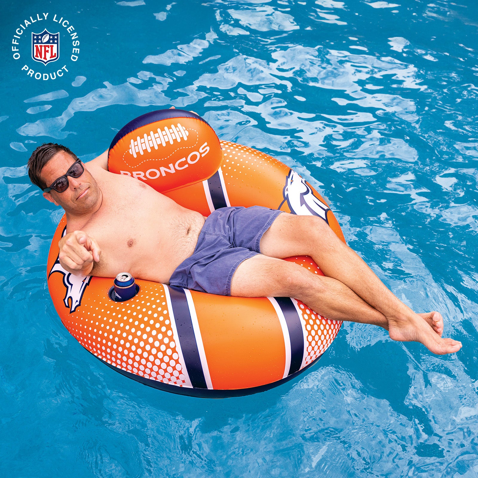 Denver Broncos 42 in Pool Float with cupholder and backrest