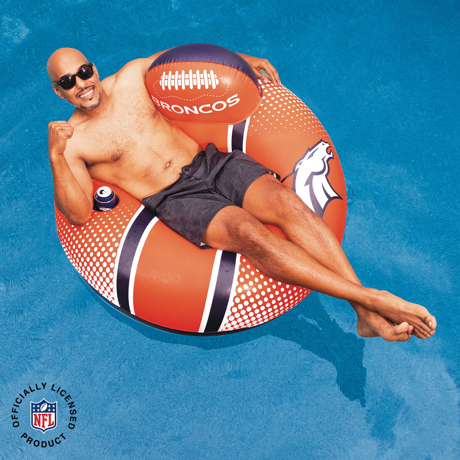 Denver Broncos 42 in Pool Float with cupholder and backrest