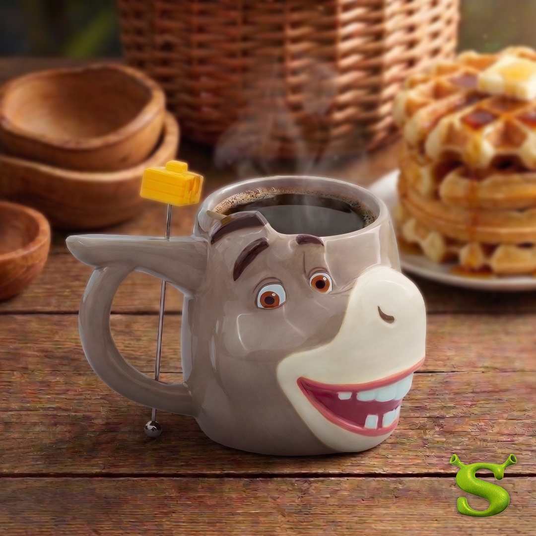 Shrek Donkey "I'm Making Waffles" 16 oz Ceramic Mug with Stir Stick