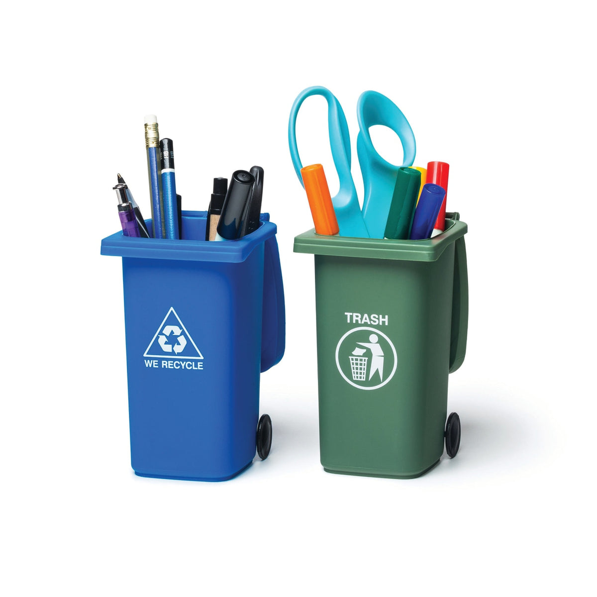 Bigmouth Inc The Mini Curbside Trash and Recycle Can Set 5-Inch Tall Desktop Organizer Pencil Holder for Desk
