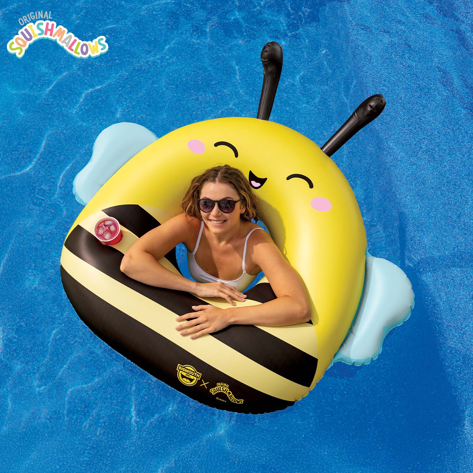 Squishmallows Sunny the Bee 42 inch pool float with cupholder